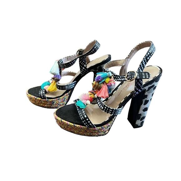 Betsey Johnson Marcy Funky colorful Block Heel Animal Print Sandals Size 6.5 - Picture 2 of 5